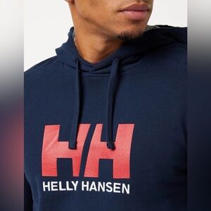 HELLY HANSEN Men’s Navy Blue Embroidered Pullover Hoodie Size M Red Logo NWT $85